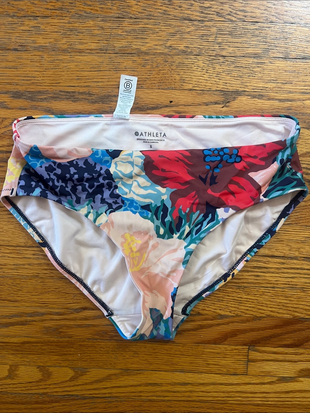 Athleta Floral Swim Bottoms in Red, Blue, Pink